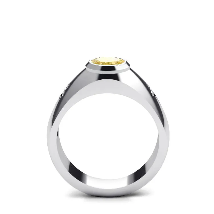 Classic Men's Wedding Ring 10K White Gold 2.40ct Citrine with DIAMONDS North Star Jewelry