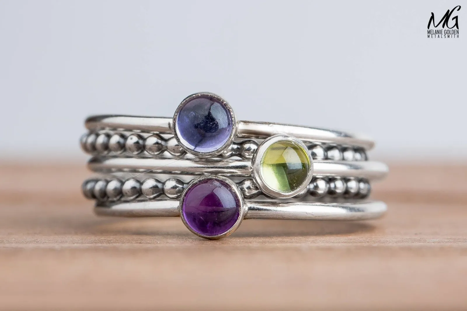 Colorful Stacking Gemstone Rings Set Of 5