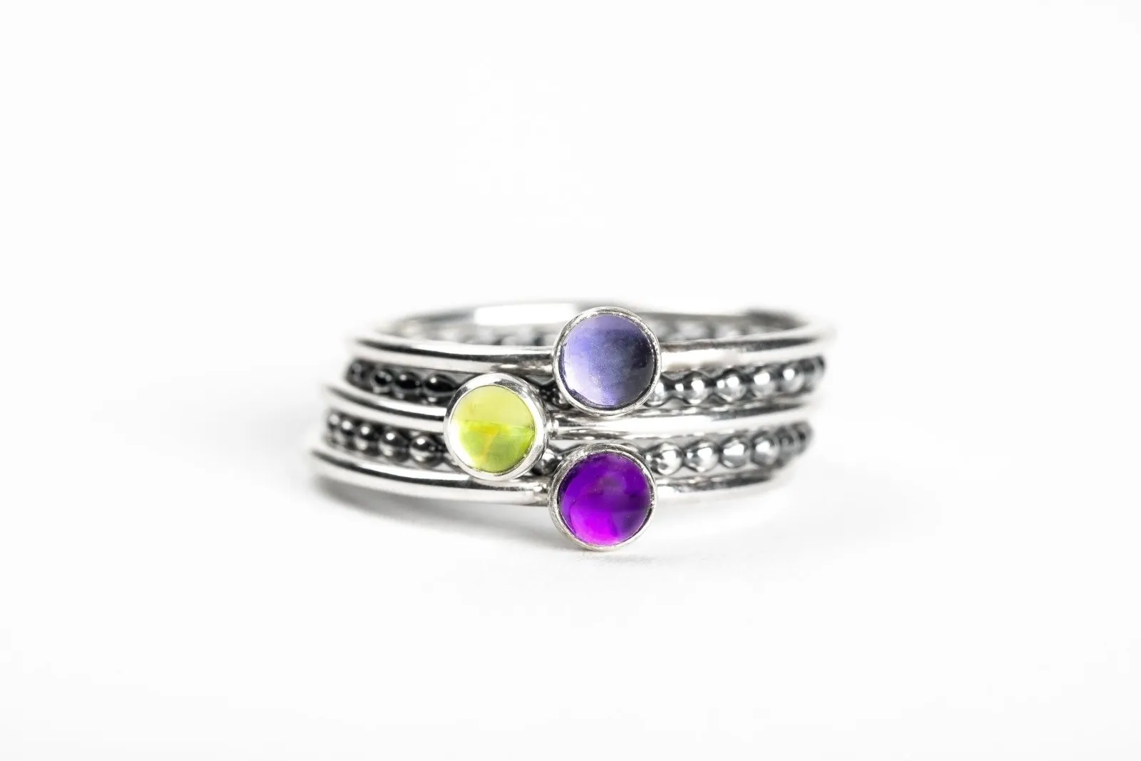 Colorful Stacking Gemstone Rings Set Of 5