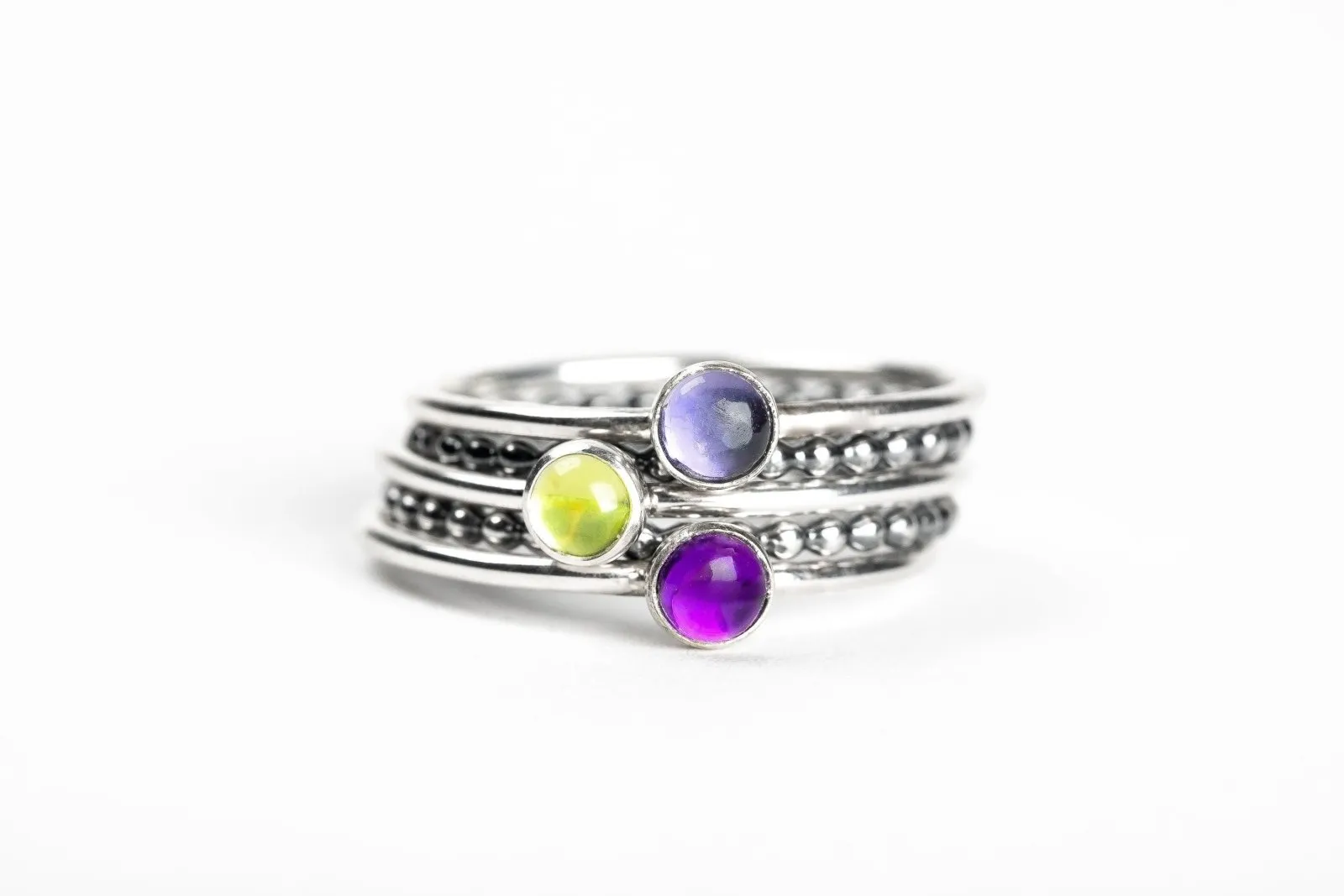 Colorful Stacking Gemstone Rings Set Of 5