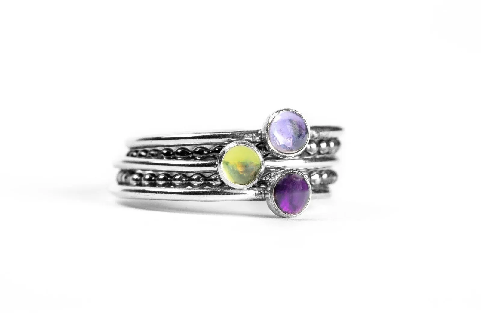 Colorful Stacking Gemstone Rings Set Of 5