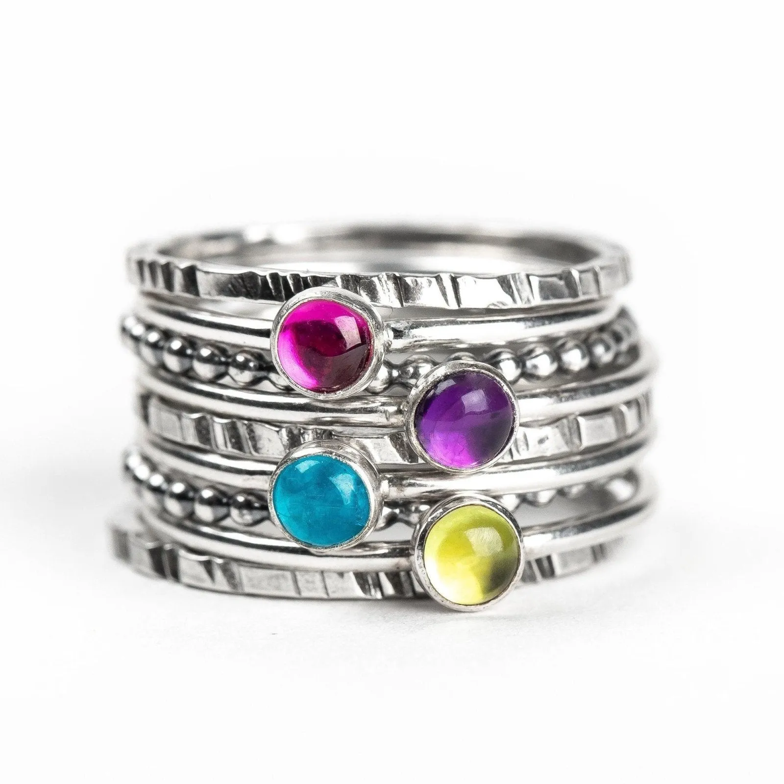 Colorful Stacking Gemstone Rings Set Of 9