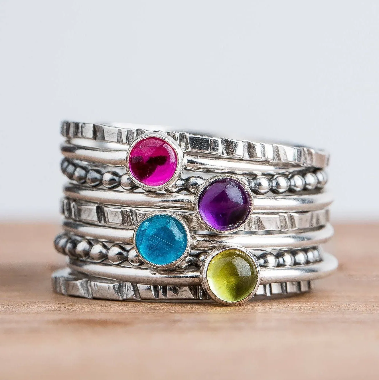 Colorful Stacking Gemstone Rings Set Of 9