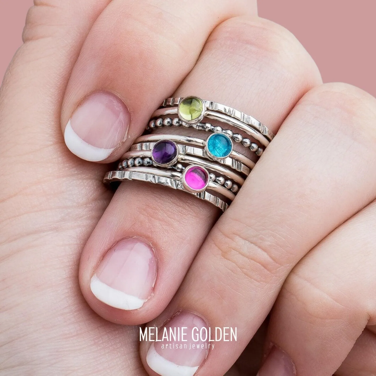 Colorful Stacking Gemstone Rings Set Of 9