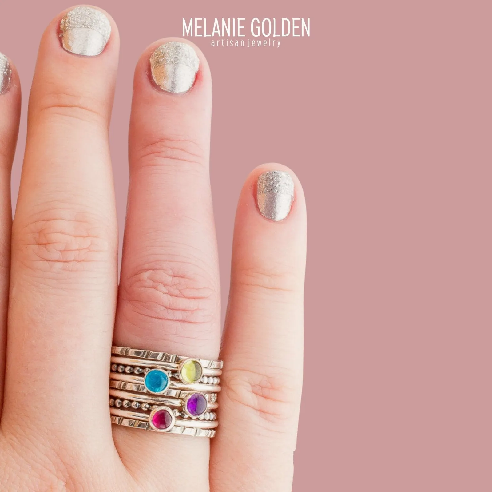 Colorful Stacking Gemstone Rings Set Of 9