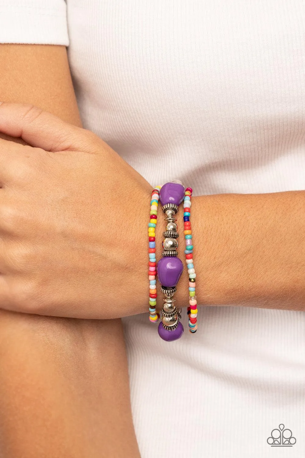 Confidently Crafty Purple & Multi Seed Bead Bracelet - Paparazzi Accessories