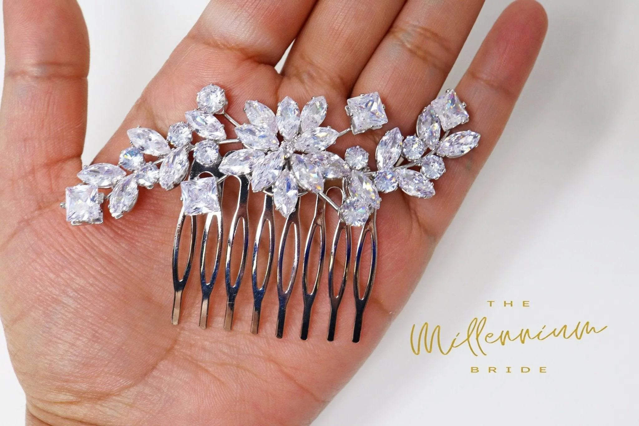 Cubic Zirconia, Diamond Flower Vine Leaves Bridal Hair Comb, Bridal Hair Accessories, Wedding Hair Accessory, Bridal Hair Comb.