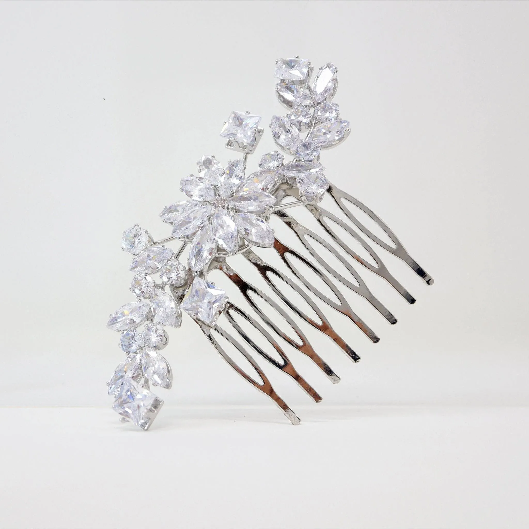 Cubic Zirconia, Diamond Flower Vine Leaves Bridal Hair Comb, Bridal Hair Accessories, Wedding Hair Accessory, Bridal Hair Comb.