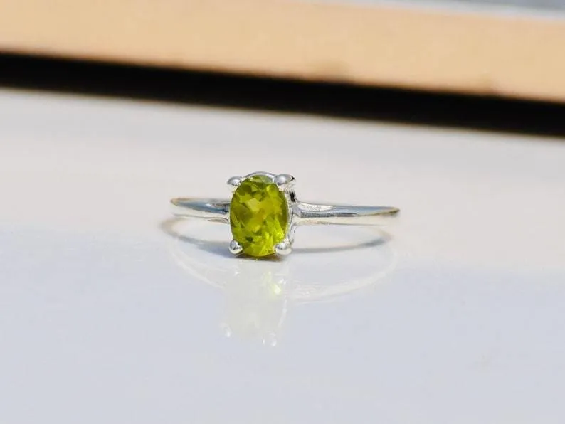 Cut Peridot Ring, 925 Silver Engagement Ring,Anniversary Gift, August Birthstone,Handmade Jewelry, Gift for Her