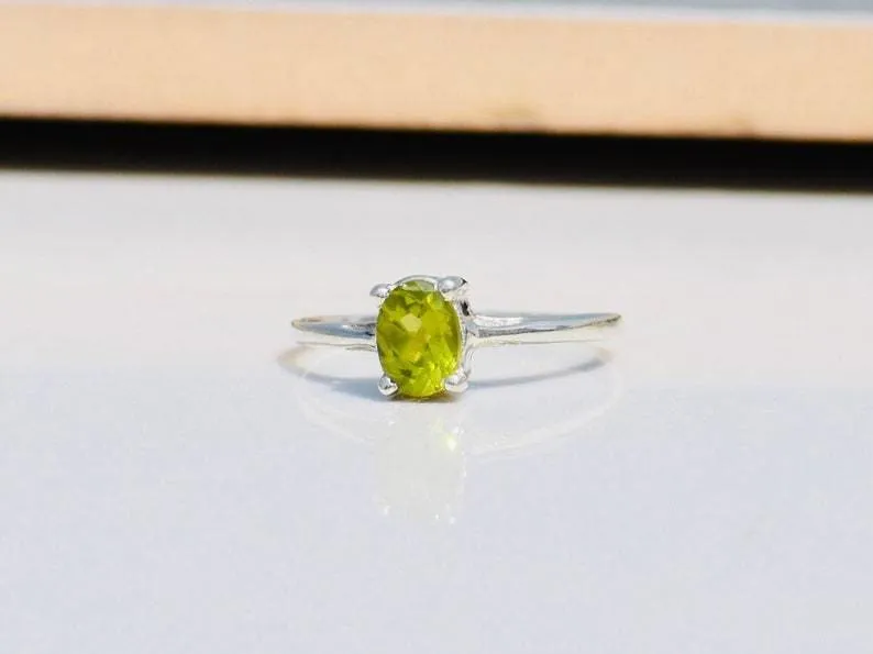 Cut Peridot Ring, 925 Silver Engagement Ring,Anniversary Gift, August Birthstone,Handmade Jewelry, Gift for Her