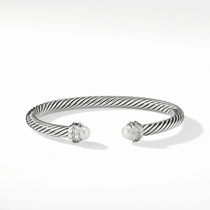 David Yurman 5MM Cable Bracelet with Pearls and Diamonds