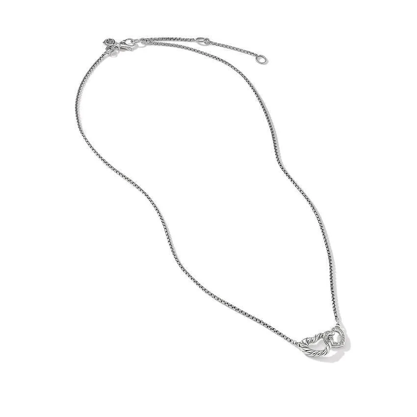 David Yurman Cable Collectibles Double Heart Necklace with Diamonds