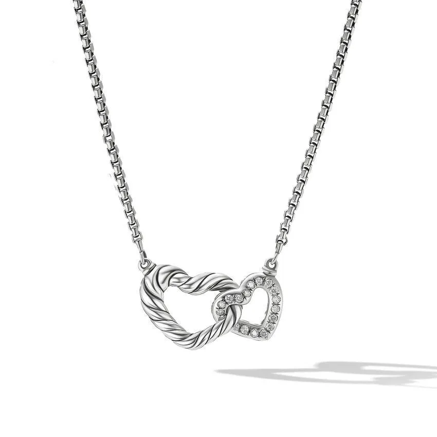 David Yurman Cable Collectibles Double Heart Necklace with Diamonds