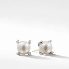 David Yurman Cable Collectibles Pearl Earrings with Diamonds 14MM