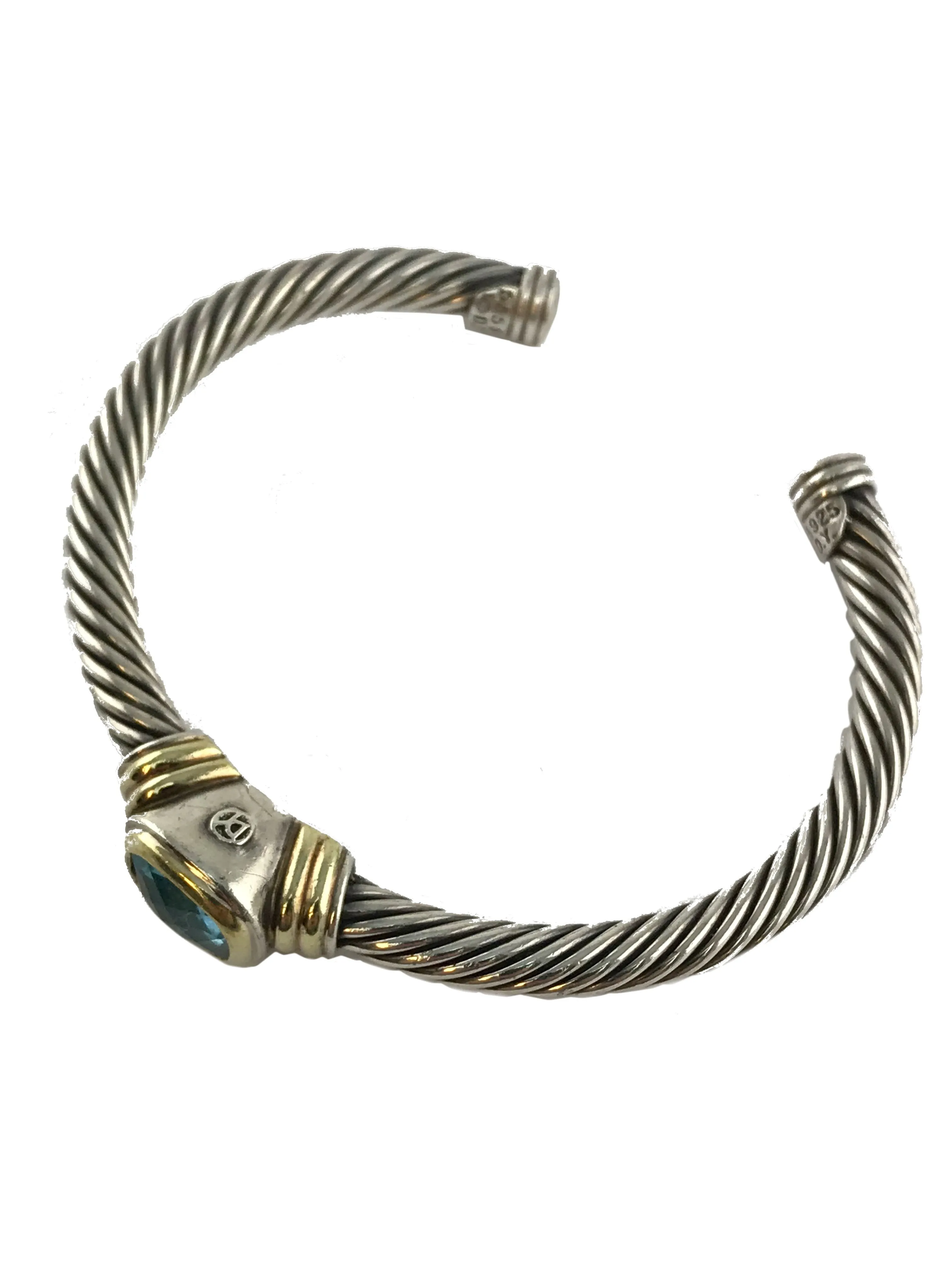 David Yurman Silver 14k Gold Blue Topaz Noblesse Bracelet