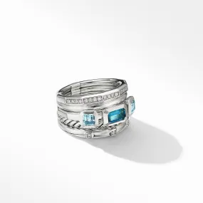 David Yurman Stax Wide Ring with Hampton Blue Topaz 15MM