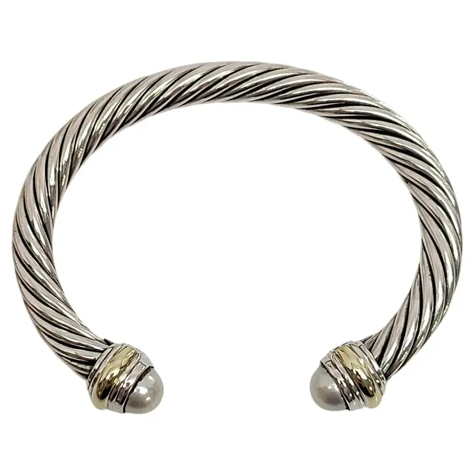 David Yurman Sterling Silver & 14K Gold Cable Cuff Bracelet