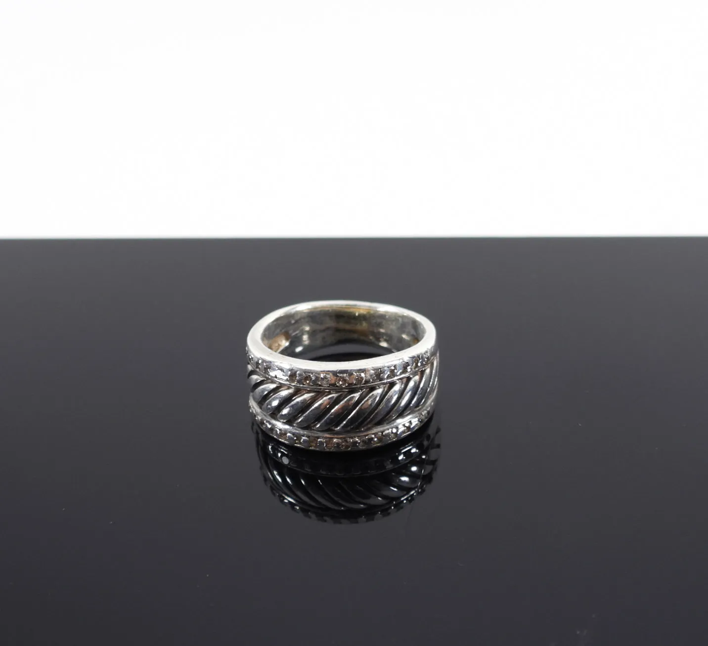 David Yurman Sterling Silver Diamond Cigar Ring - 5.75