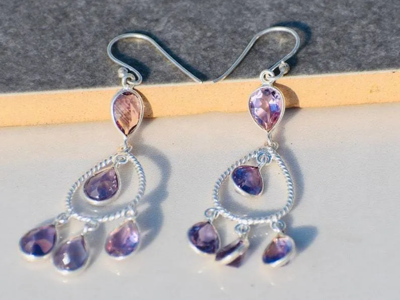 Delicate Amethyst Sterling Silver Earrings,Handmade Jewelry,Wedding Gift