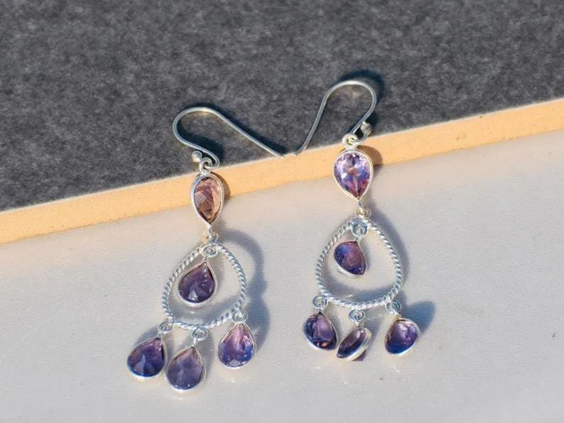 Delicate Amethyst Sterling Silver Earrings,Handmade Jewelry,Wedding Gift