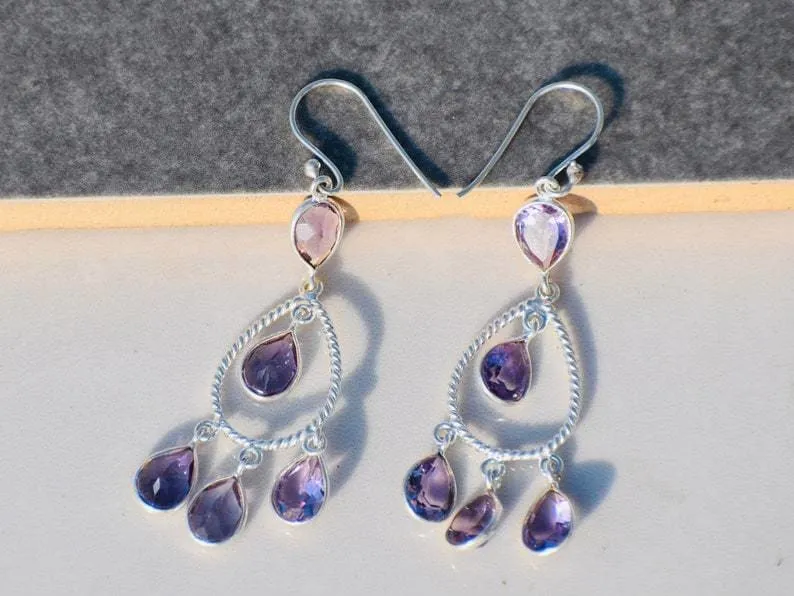 Delicate Amethyst Sterling Silver Earrings,Handmade Jewelry,Wedding Gift