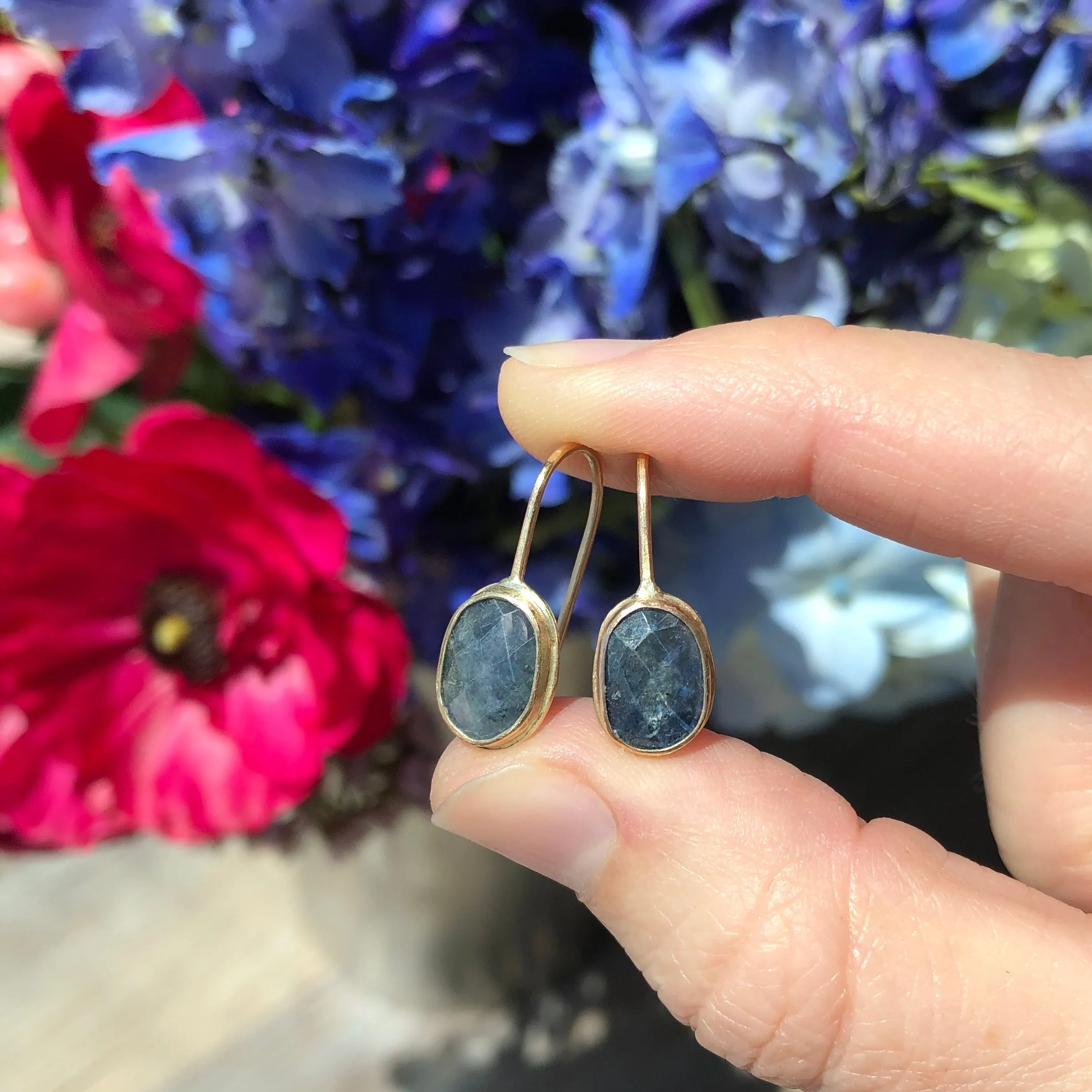 Denim Blue Sapphire Gem Drop Earrings