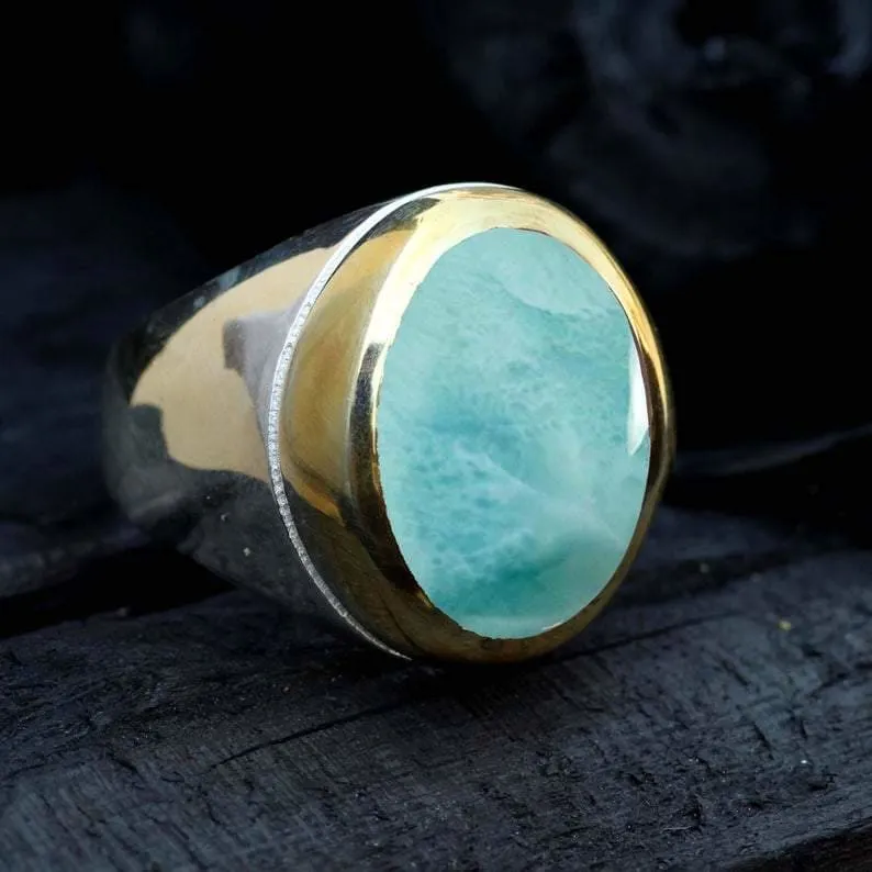 Dominican Larimar Gemstone Statement Ring, Wedding Gift, Handcrafted Jewelry