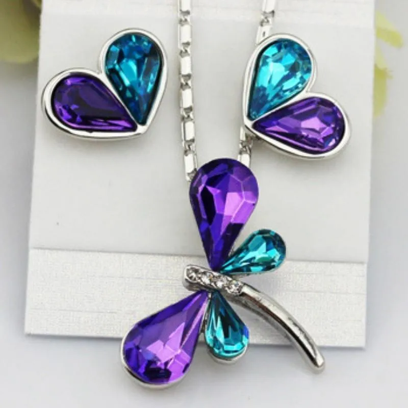 DRAGONFLY Kisses Purple-Teal Gem Set