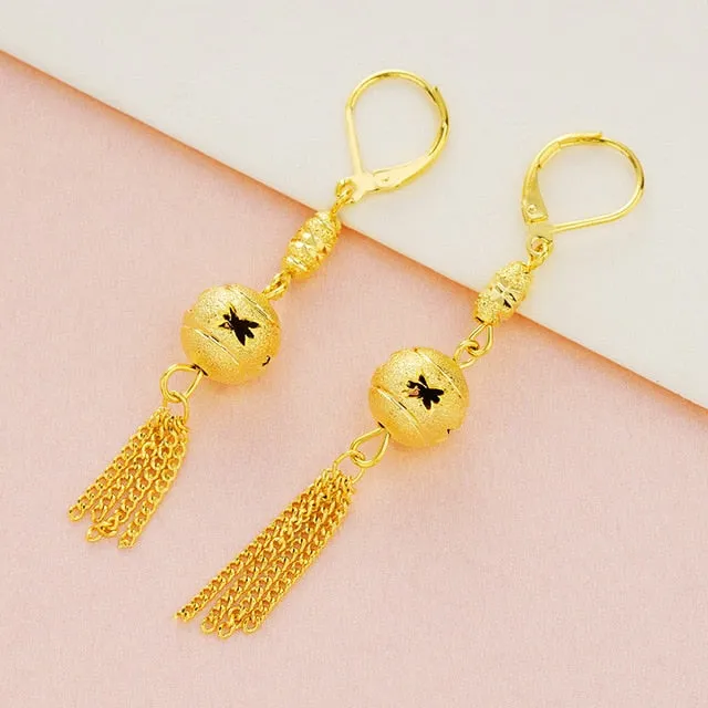 Dubai Ear line Tassel Earrings for women 2020 new 24K Gold Color butterfly dangle earring fashion female wedding jewelry gifts