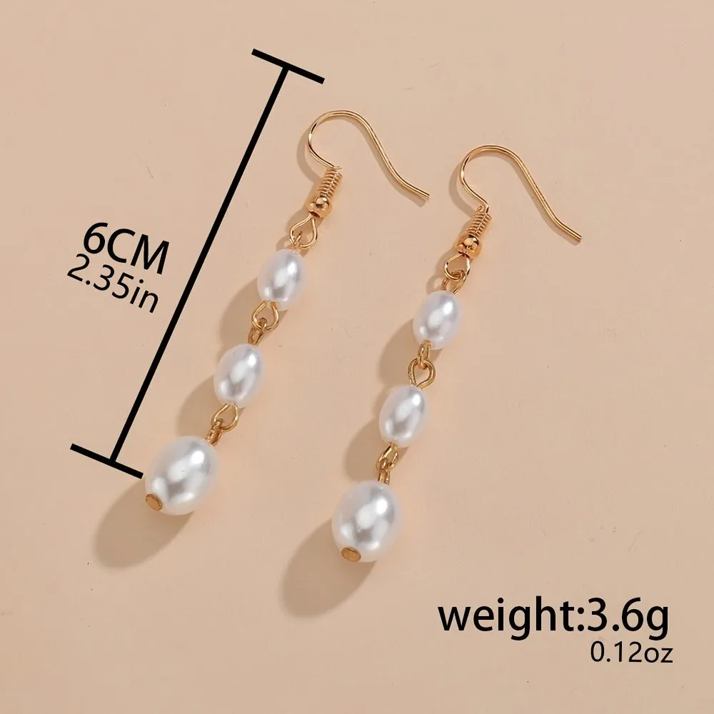 Exquisite Faux Pearl Decor Long Dangle Earrings Retro Elegant Style Plastic Jewelry Wedding Banquet Party Accessories