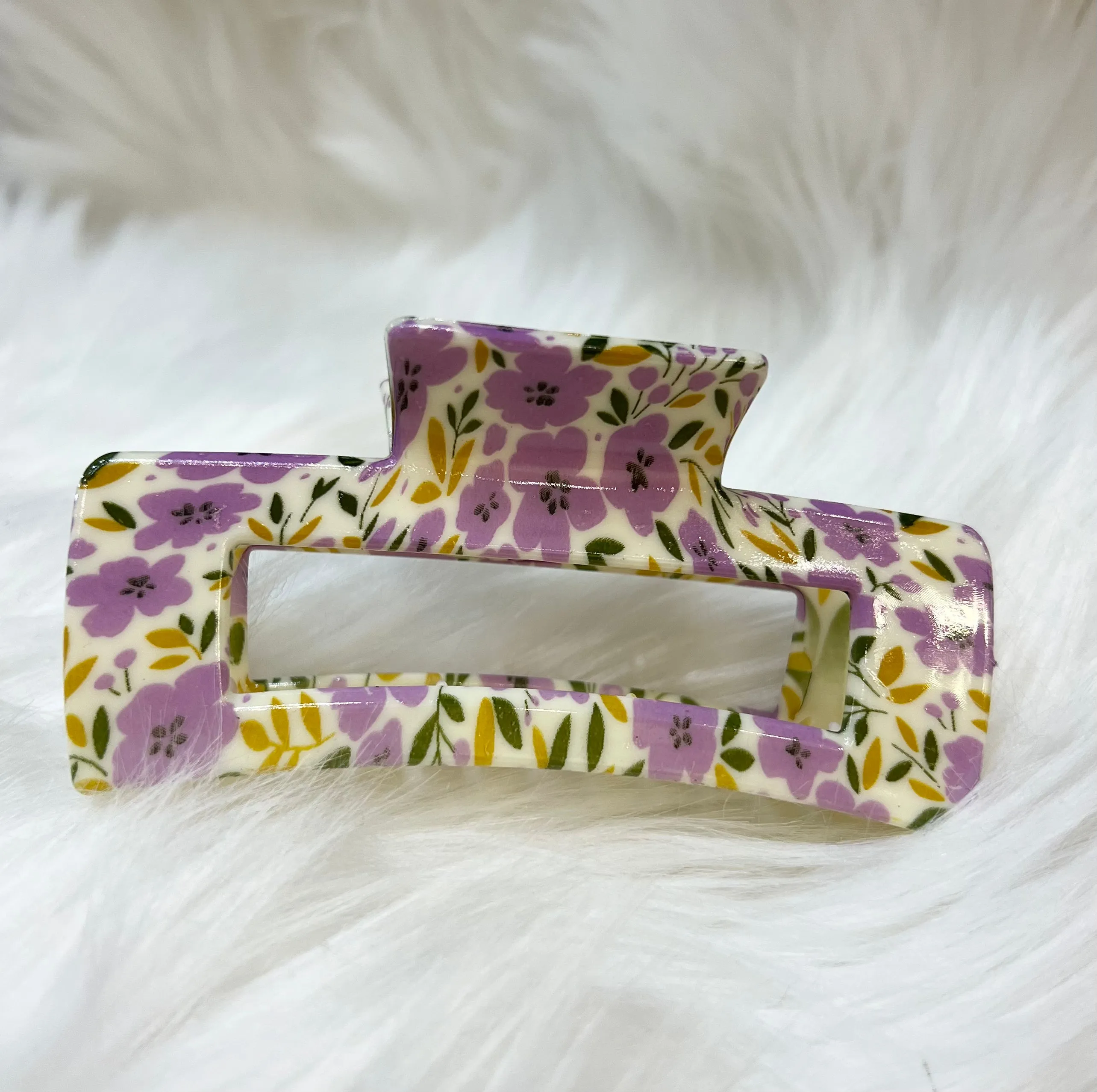 Floral Printed Rectangle Hair Claw Clip