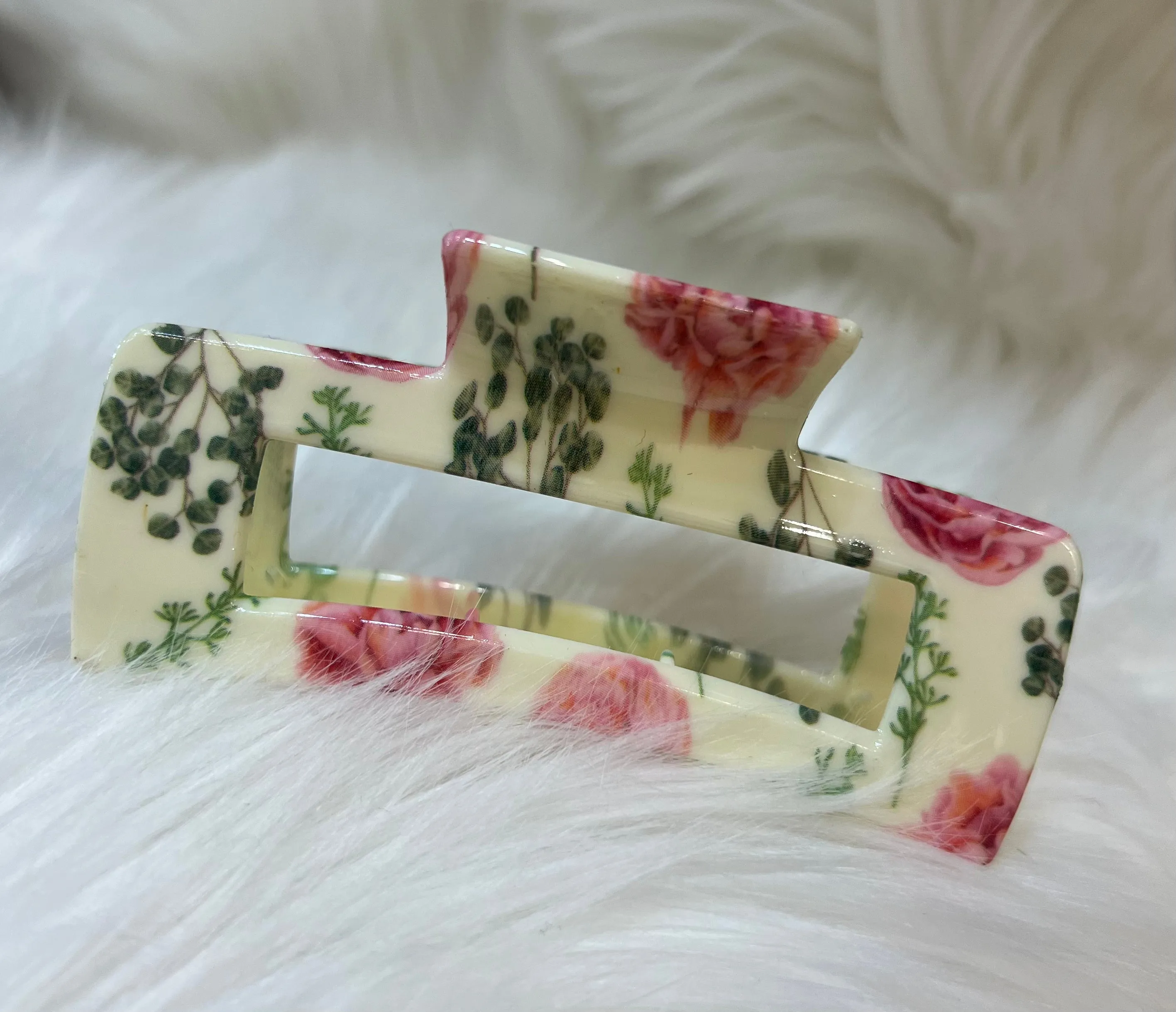 Floral Printed Rectangle Hair Claw Clip