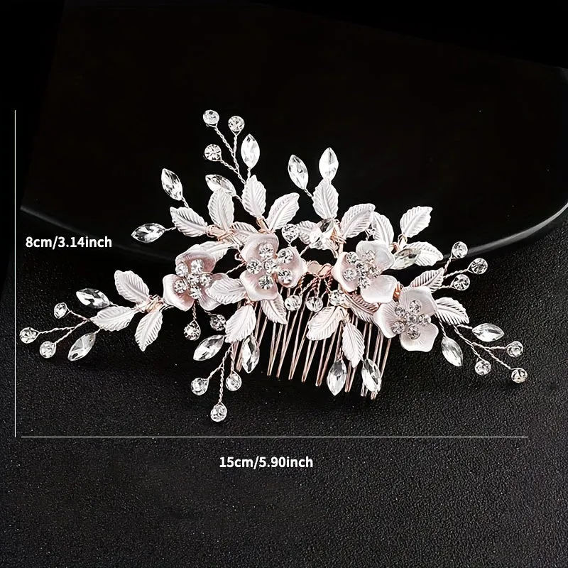 Flower Leaves Bridal Tiara Hair Accessories Rose Elements Hair Side Comb Elegant Hair Accessories