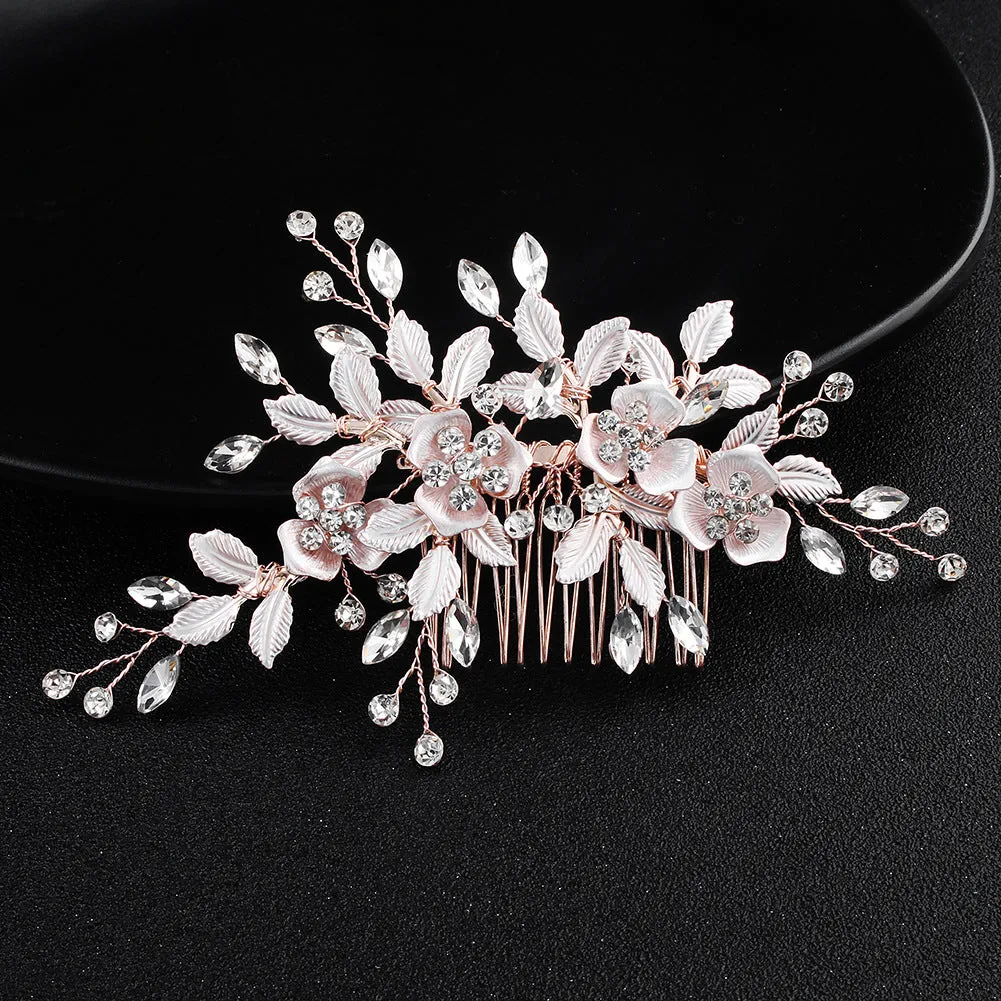 Flower Leaves Bridal Tiara Hair Accessories Rose Elements Hair Side Comb Elegant Hair Accessories