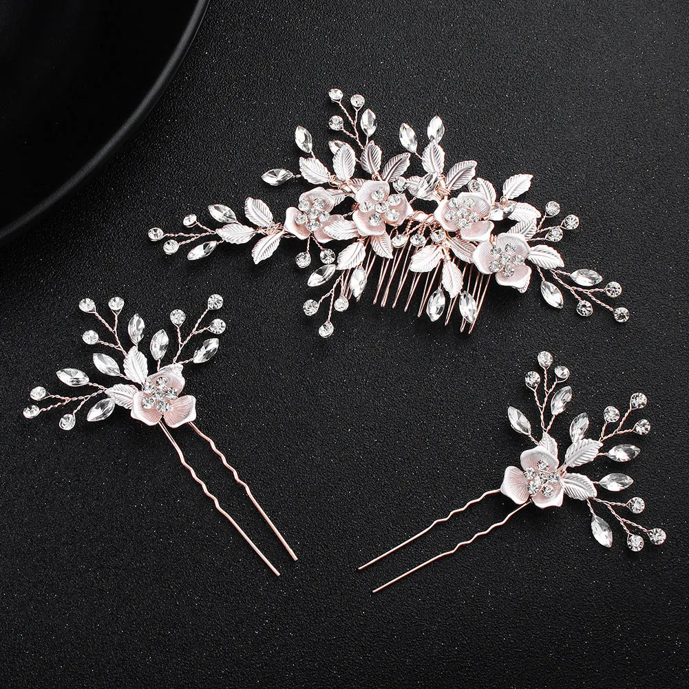 Flower Leaves Bridal Tiara Hair Accessories Rose Elements Hair Side Comb Elegant Hair Accessories