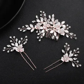 Flower Leaves Bridal Tiara Hair Accessories Rose Elements Hair Side Comb Elegant Hair Accessories