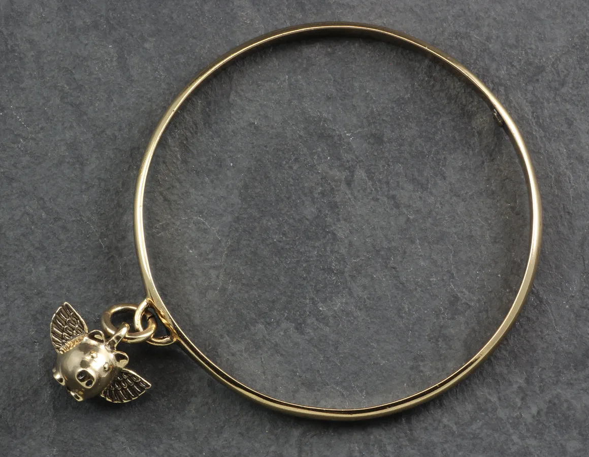 Flying Pig Bangle - Bronze