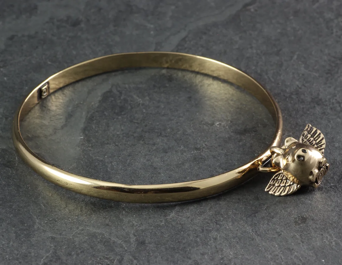 Flying Pig Bangle - Bronze