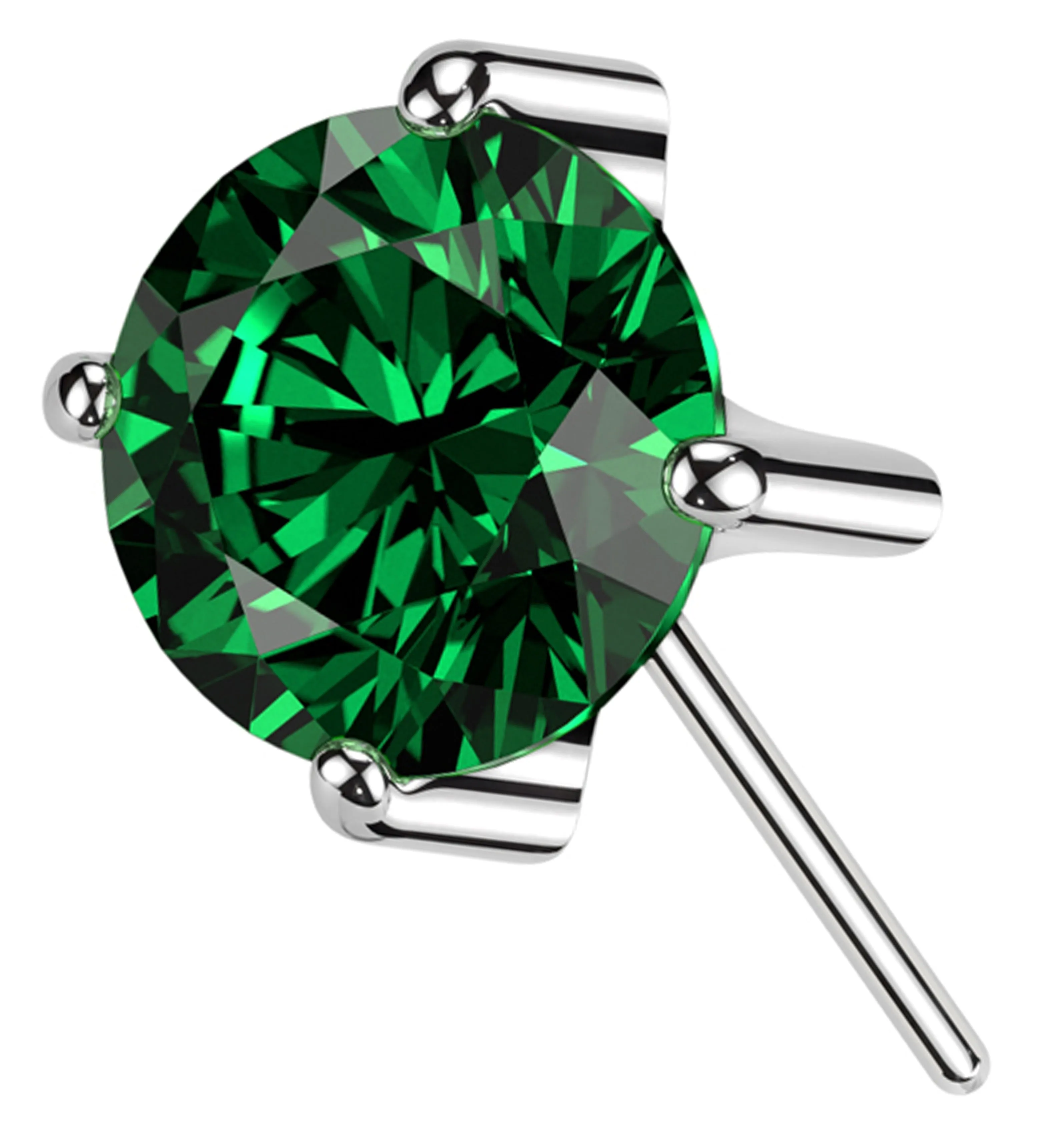 Forward Facing Prong Emerald CZ Titanium Threadless Top