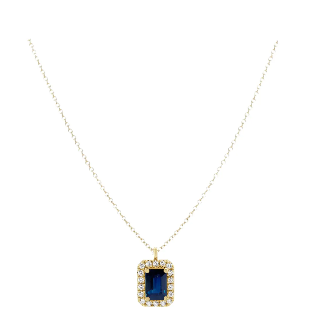 Gem Emerald Cut Diamond Outline Necklace