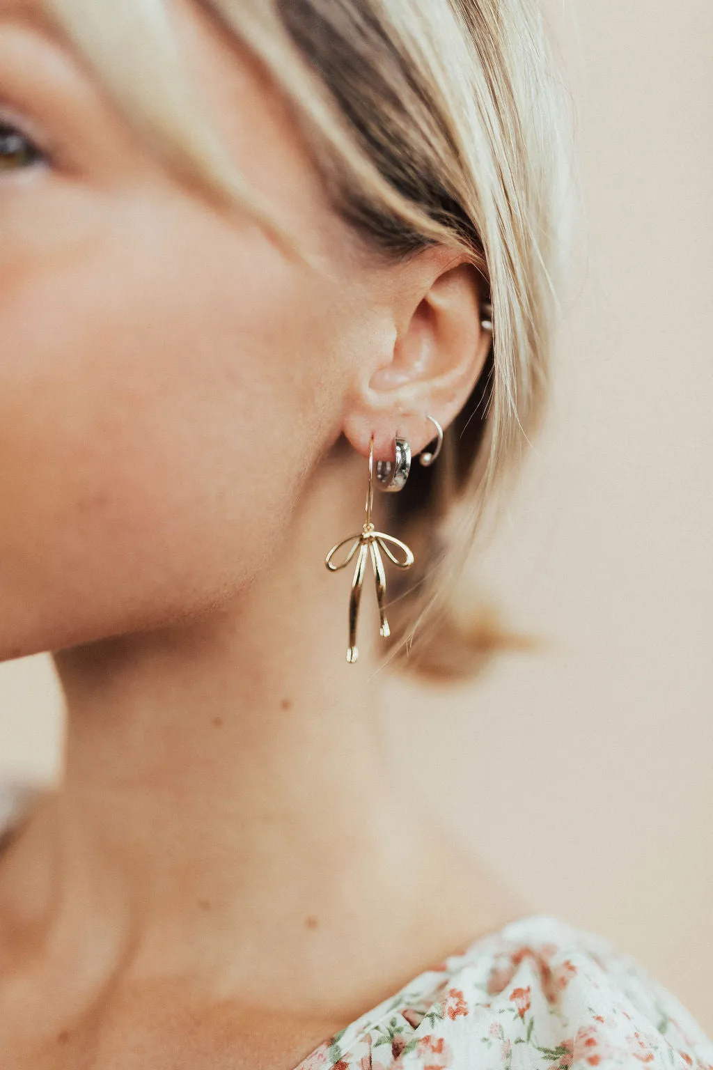 *Gold Bow Drop Earrings