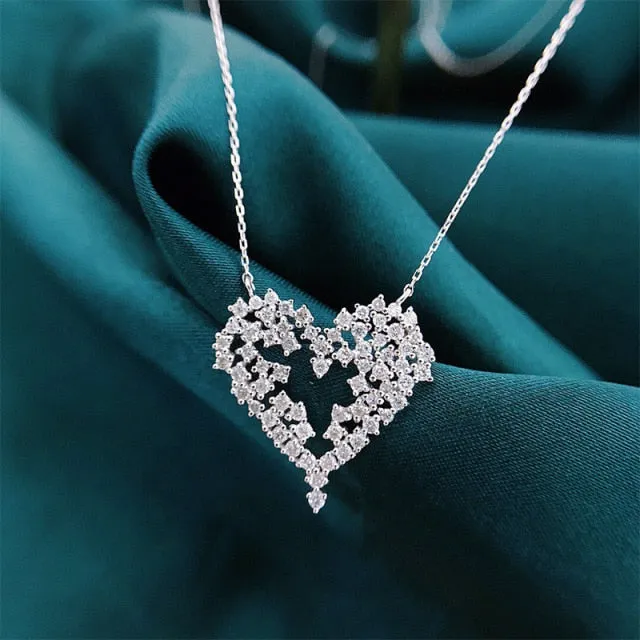 Gold Color Double Layer Heart Necklace Shining Bling AAA Zircon Women Clavicle Chain Elegant Charm Wedding Pendant Jewelry Gift