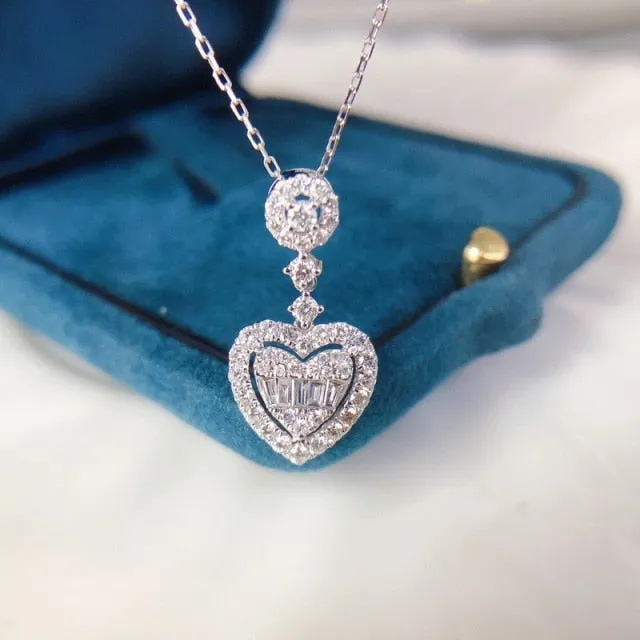 Gold Color Double Layer Heart Necklace Shining Bling AAA Zircon Women Clavicle Chain Elegant Charm Wedding Pendant Jewelry Gift