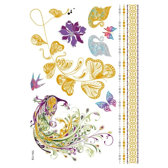 Gold Metallic Temporary Tattoos Feathers Mandalas Sun Moon Star Aztec Butterflies Flowers Elephant 41 Different Styles! You Choose Body Jewelry For Festivals & Beach Wear As Bracelets Upper Arm Bands Necklaces Rings