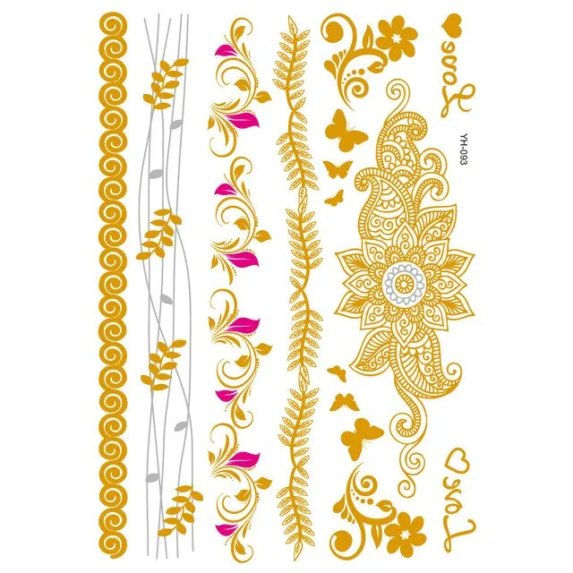 Gold Metallic Temporary Tattoos Feathers Mandalas Sun Moon Star Aztec Butterflies Flowers Elephant 41 Different Styles! You Choose Body Jewelry For Festivals & Beach Wear As Bracelets Upper Arm Bands Necklaces Rings