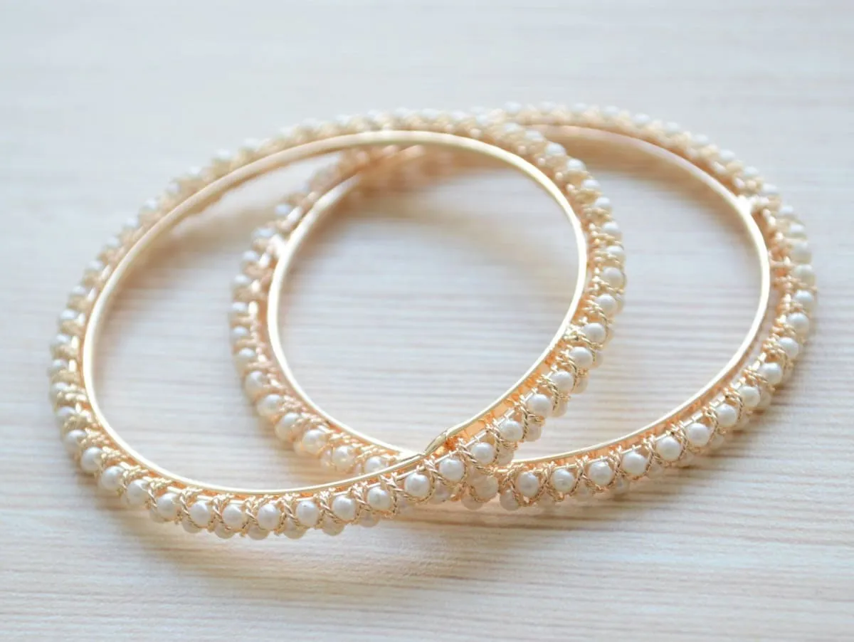 Gold Pearl Bangle Bracelet for women, stacking bangle set, South Indian wedding jewelry