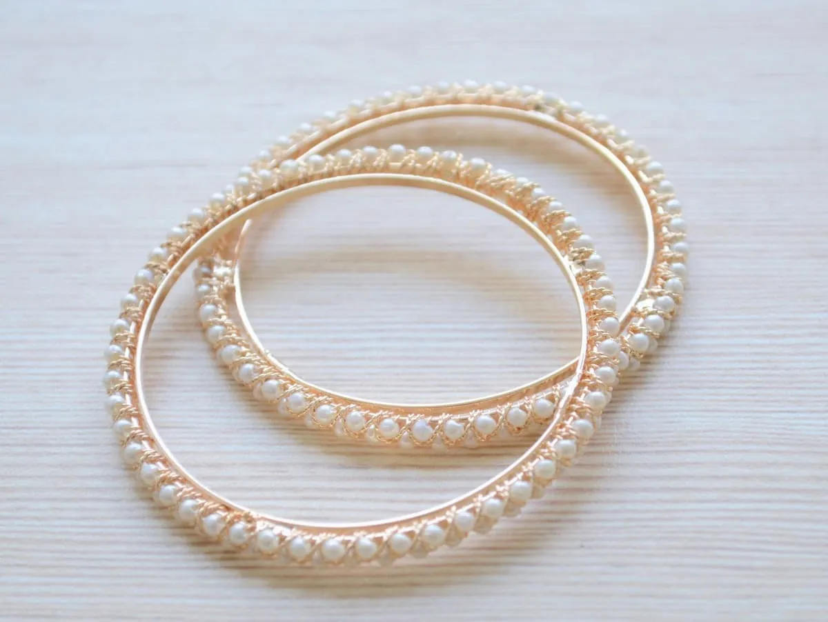 Gold Pearl Bangle Bracelet for women, stacking bangle set, South Indian wedding jewelry