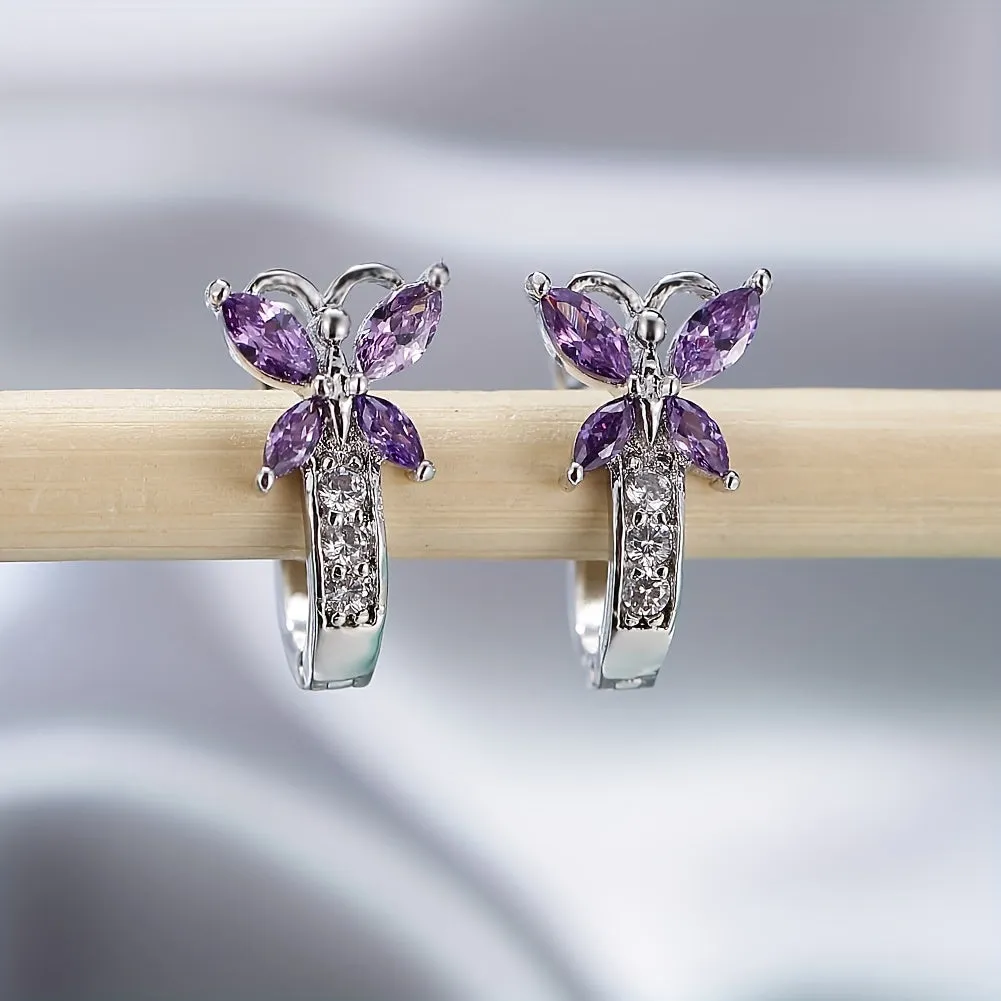 Gorgeous Rainbow Butterfly Earrings - Multicolor Zircon & Rose Gold Plated Wedding Jewelry for Women