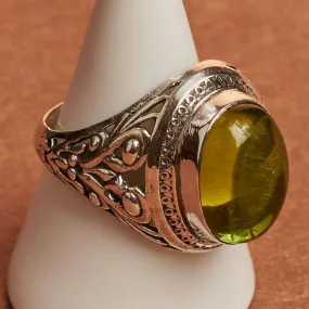 Green Peridot 925 Sterling Silver Ring, Unisex Jewelry, Vintage Style, Wedding Gift