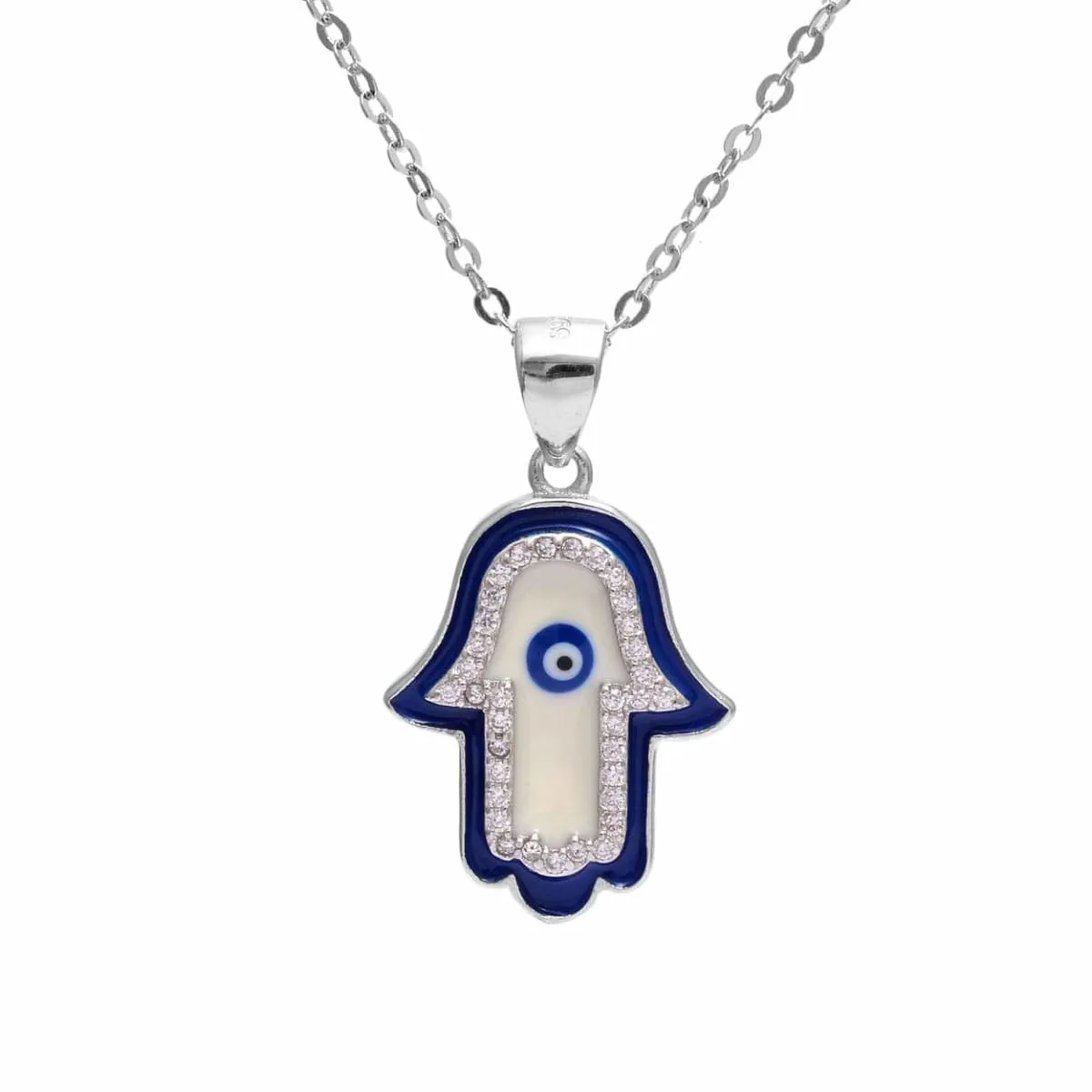 Hamsa Hand - Evil Eye Cubic Zirconia Jewelry Pendant Necklace (925 Sterling Silver), Wedding Party Wear Jewelry For Women Girl, 18 inches